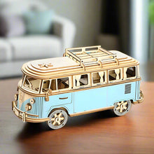 Charger l&#39;image dans la galerie, Puzzle 3D Van Aventurier Bleu Rétro en Bois
