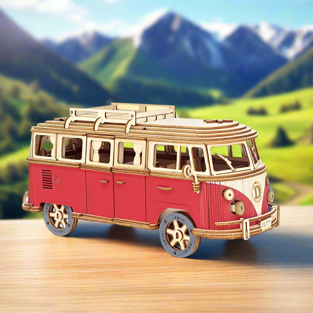 Puzzle 3D Van Aventurier Rouge Rétro en Bois