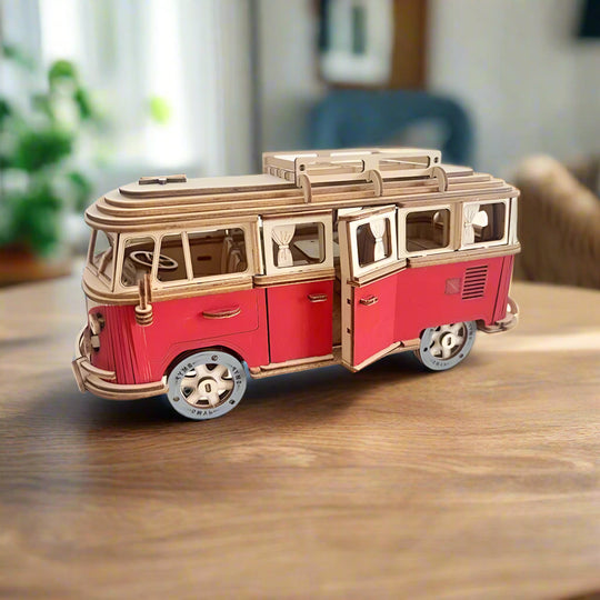 Puzzle 3D Van Aventurier Rouge Rétro en Bois