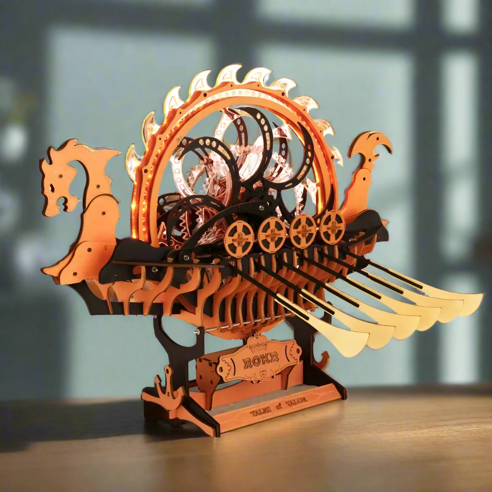 Puzzle 3D Le Drakkar du dragon Solaire en Bois