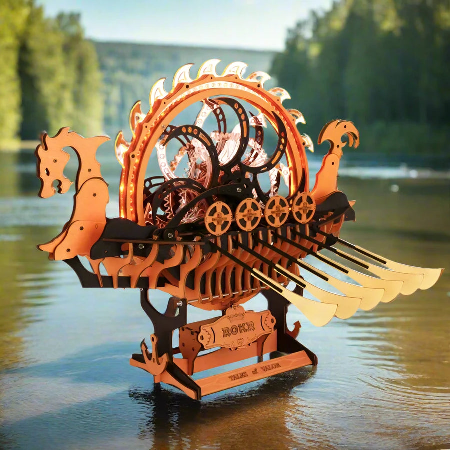 Puzzle 3D Le Drakkar du dragon Solaire en Bois