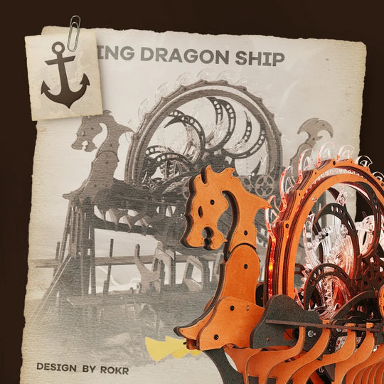 Puzzle 3D Le Drakkar du dragon Solaire en Bois