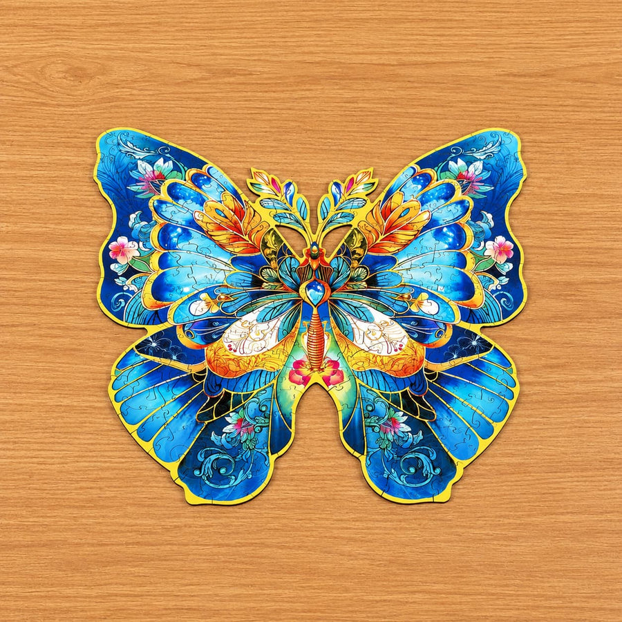 Papillon Azur Floral - La Maquette en Bois®