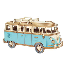 Charger l&#39;image dans la galerie, Puzzle 3D Van Aventurier Bleu Rétro en Bois
