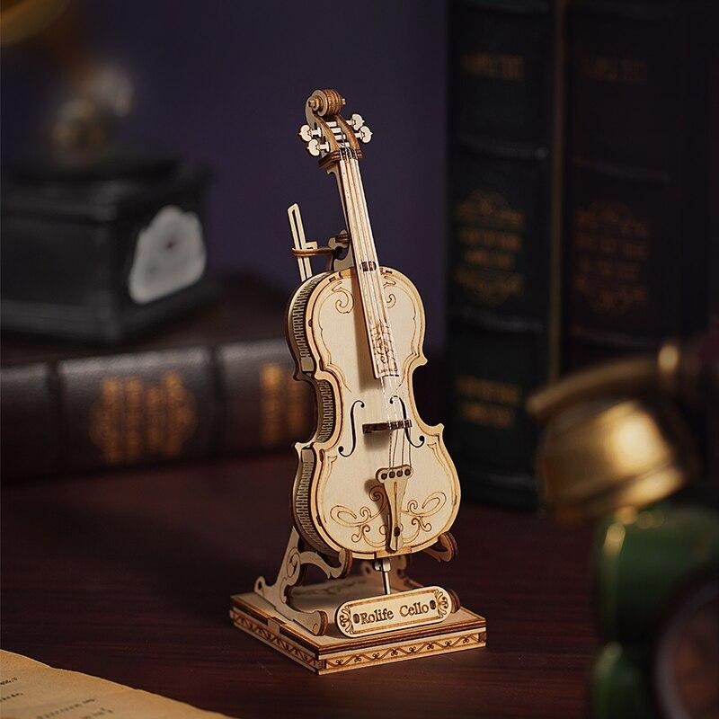 Violoncelle Miniature En Bois Avec Support - Modèle Décoratif 14cm - Idée Cadeau Musicien - Artisanat Détaillé